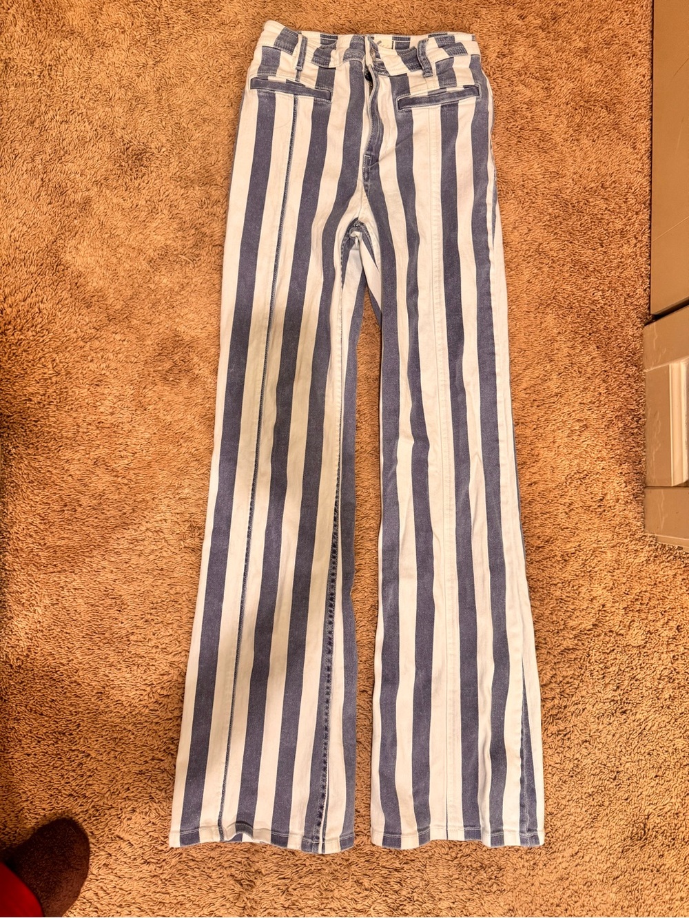 We The Free Blue & White Vertical Stripe Flare Jeans
